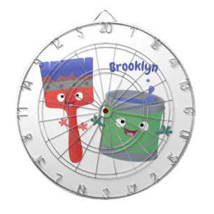 Cute paintbrush and paint cartoon characters dart board