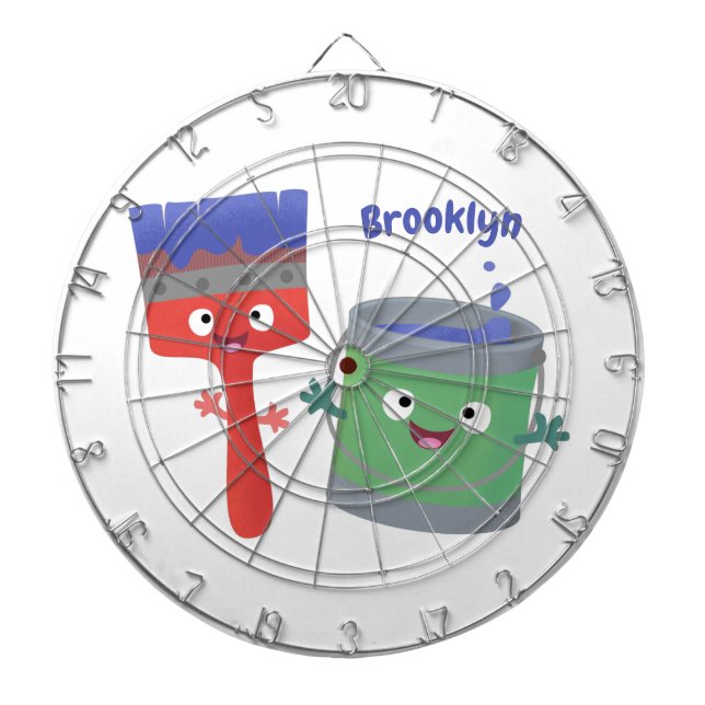 Cute paintbrush and paint cartoon characters dart board (Front)