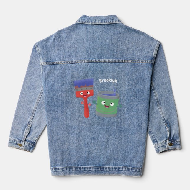 Cute paintbrush and paint cartoon characters denim jacket (Back)