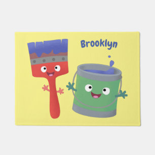 Cute paintbrush and paint cartoon characters doormat