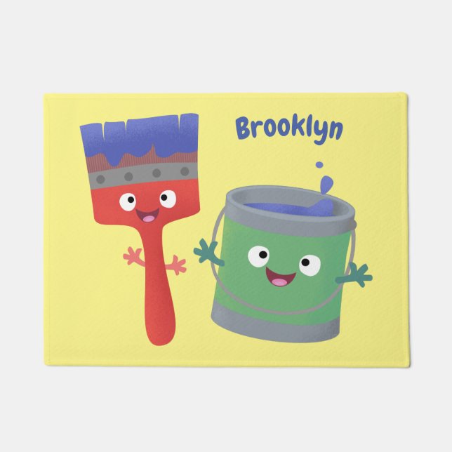 Cute paintbrush and paint cartoon characters doormat (Front)