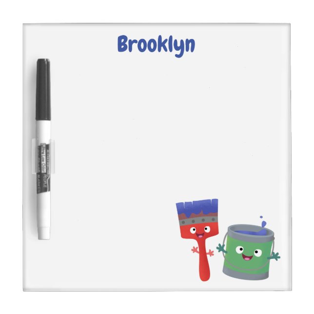 Cute paintbrush and paint cartoon characters dry erase board (Front)
