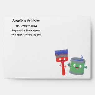 Cute paintbrush and paint cartoon characters envelope