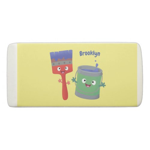 Cute paintbrush and paint cartoon characters eraser