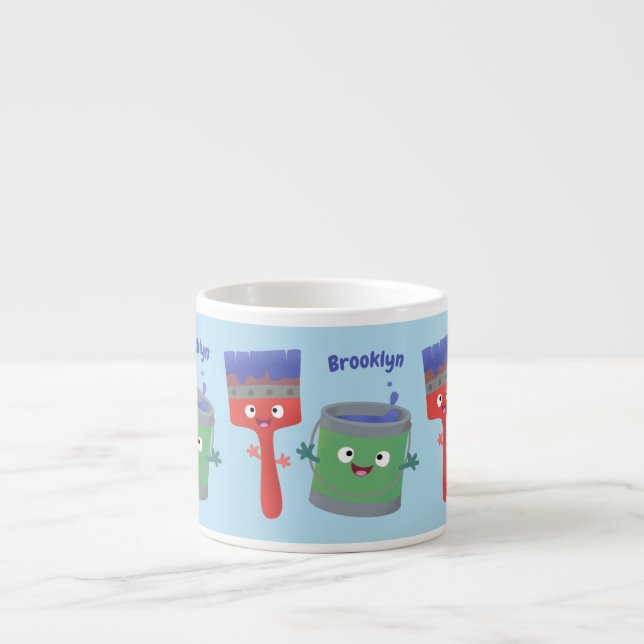 Cute paintbrush and paint cartoon characters espresso cup (Front)