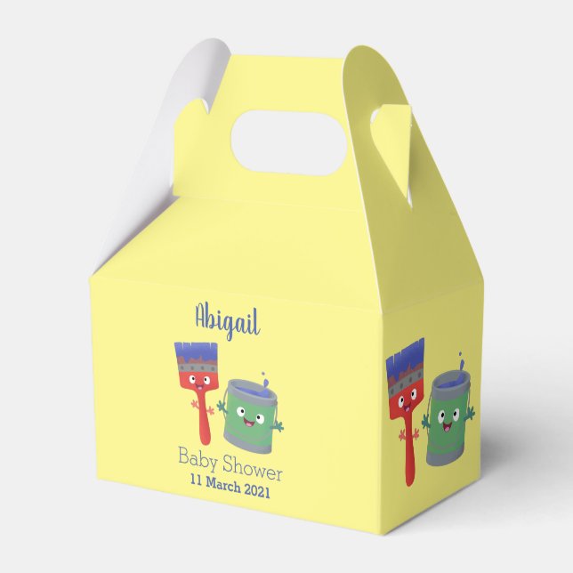 Cute paintbrush and paint cartoon characters favor boxes (Front Side)