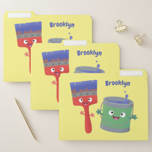Cute paintbrush and paint cartoon characters file folder