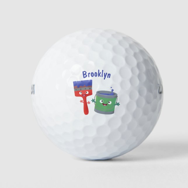 Cute paintbrush and paint cartoon characters golf balls (Front)