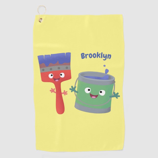 Cute paintbrush and paint cartoon characters golf towel (Front)