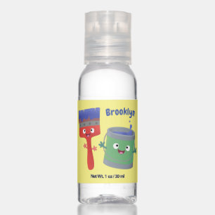 Cute paintbrush and paint cartoon characters hand sanitizer