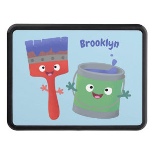 Cute paintbrush and paint cartoon characters hitch cover