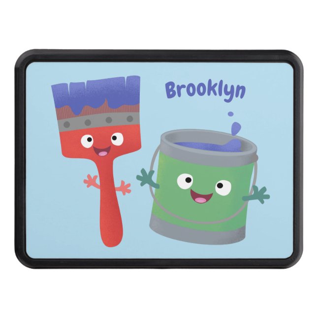 Cute paintbrush and paint cartoon characters hitch cover (Front)