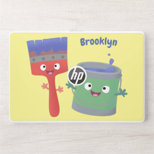 Cute paintbrush and paint cartoon characters HP laptop skin