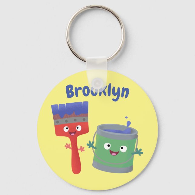 Cute paintbrush and paint cartoon characters keychain (Front)
