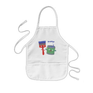 Cute paintbrush and paint cartoon characters kids' apron