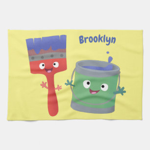 Cute paintbrush and paint cartoon characters kitchen towel