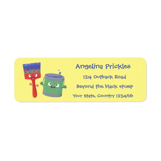 Cute paintbrush and paint cartoon characters label (Front)