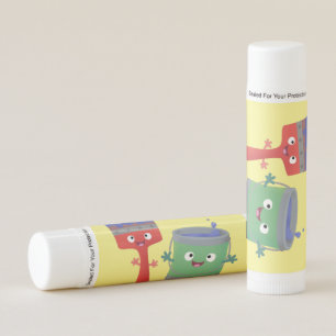 Cute paintbrush and paint cartoon characters lip balm