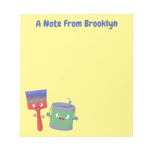 Cute paintbrush and paint cartoon characters notepad