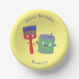 Cute paintbrush and paint cartoon characters paper bowls