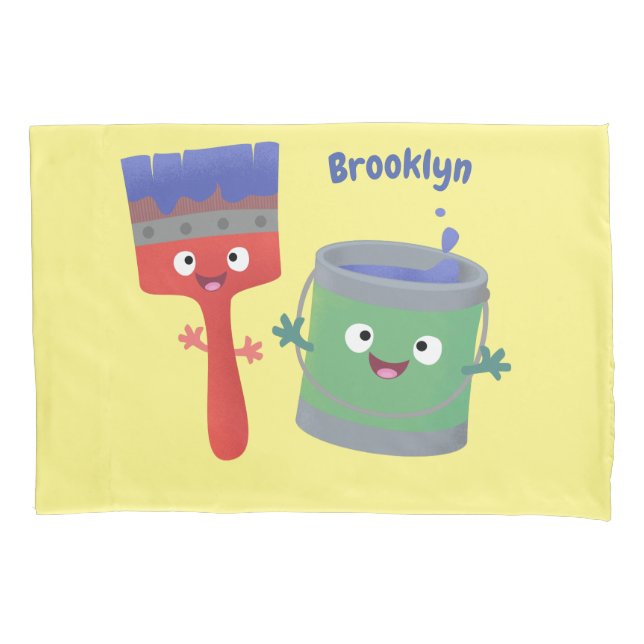 Cute paintbrush and paint cartoon characters pillow case (Front)