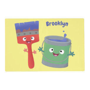 Cute paintbrush and paint cartoon characters placemat