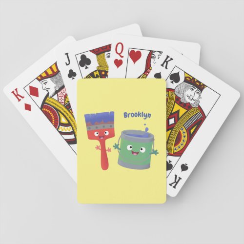 Cute paintbrush and paint cartoon characters poker cards