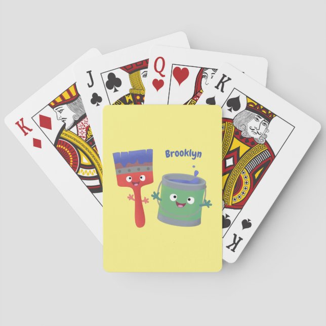 Cute paintbrush and paint cartoon characters poker cards (Back)