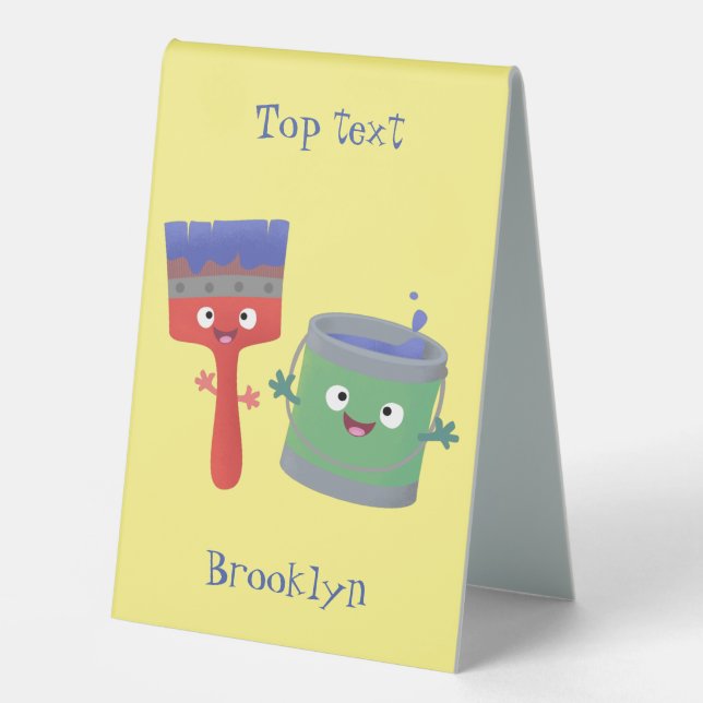 Cute paintbrush and paint cartoon characters table tent (Front)