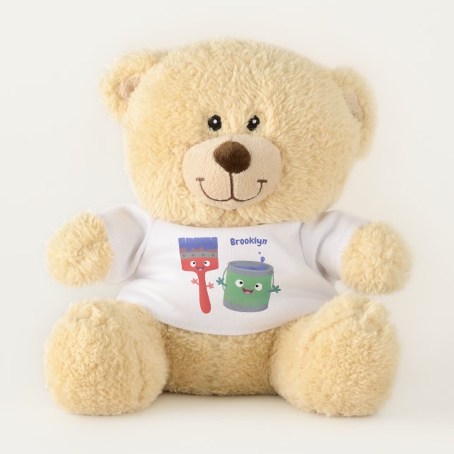 Cute paintbrush and paint cartoon characters teddy bear (Front)