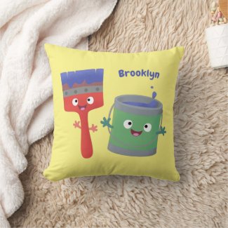 Cute paintbrush and paint cartoon characters throw pillow