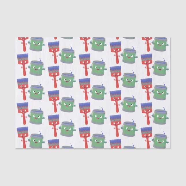 Cute paintbrush and paint cartoon characters tissue paper (Front)