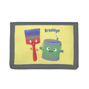 Cute paintbrush and paint cartoon characters tri-fold wallet