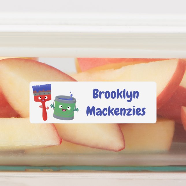 Cute paintbrush and paint cartoon personalized labels (Affixed)