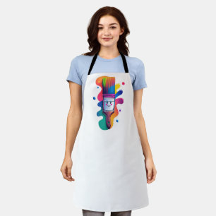 Cute Paintbrush Character with Colorful Paint Spla Apron