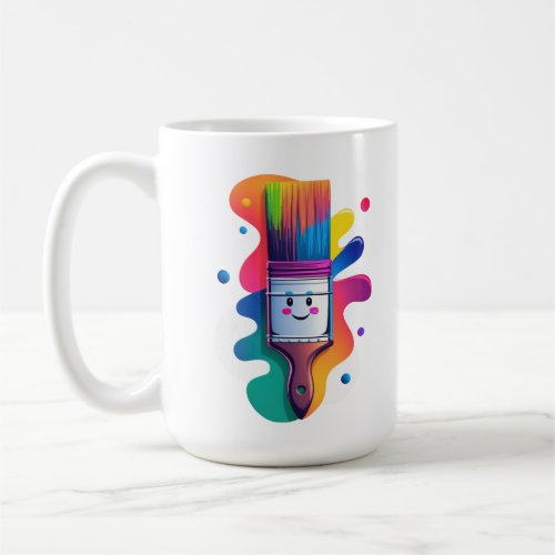 Cute Paintbrush Character with Colorful Paint Spla Coffee Mug