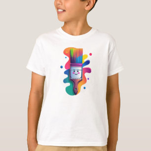 Cute Paintbrush Character with Colorful Paint Spla T-Shirt