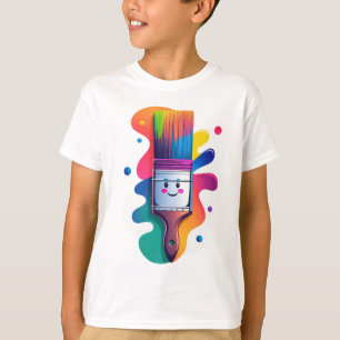 Cute Paintbrush Character with Colorful Paint Spla T-Shirt