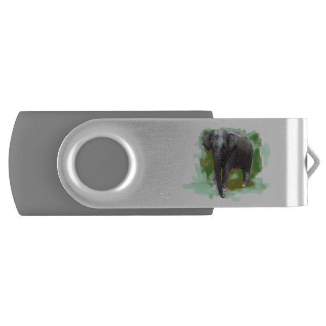 Cute Painted Baby Elephant and Custom Name USB Flash Drive (Front)