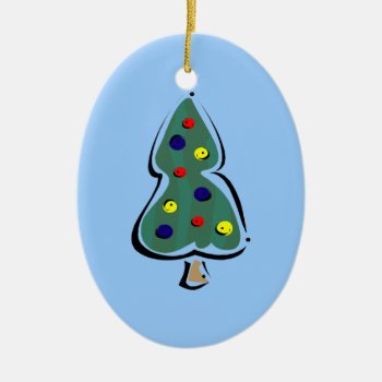 Cute Painted Christmas Tree Ceramic Ornament by OneStopGiftShop at Zazzle