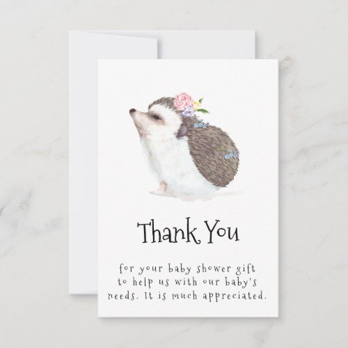 Cute Painted Hedgehog With Flowers Thank You Card