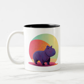 Cute painted hippo Two-Tone coffee mug