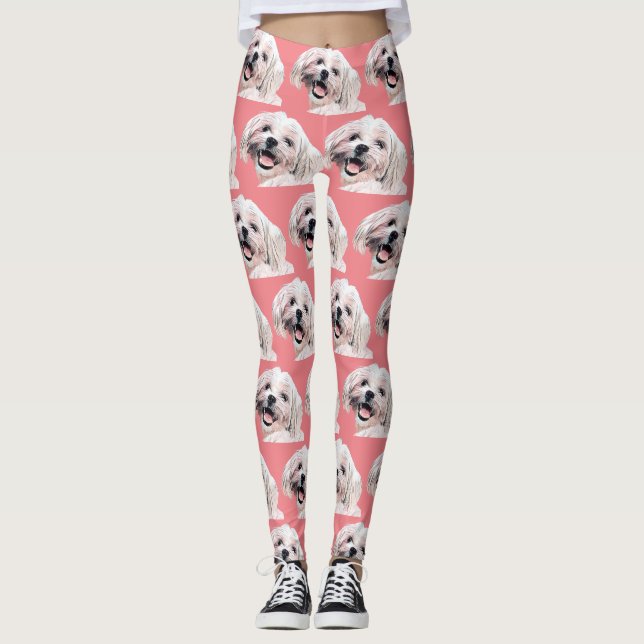 Cute Painted Maltese Dog Leggings (Front)