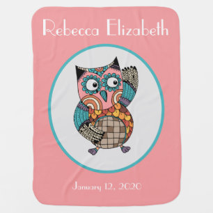 Cute Painted Owl, Personalized Baby Blanket