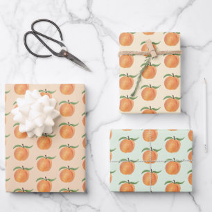 Cute Painted Peach Fruit Illustration  Wrapping Paper Sheets