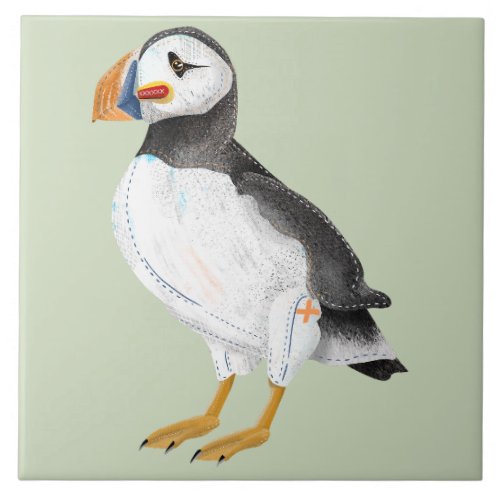 Cute painted puffin ceramic tile