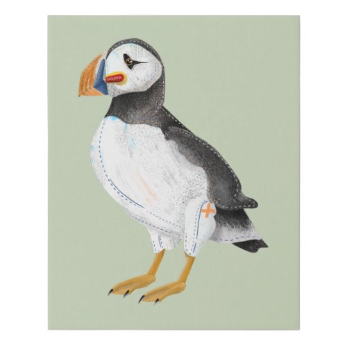 Cute painted puffin faux canvas print