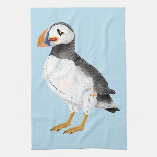 Cute painted puffin kitchen towel