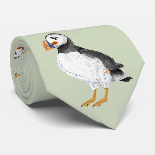 Cute painted puffin neck tie