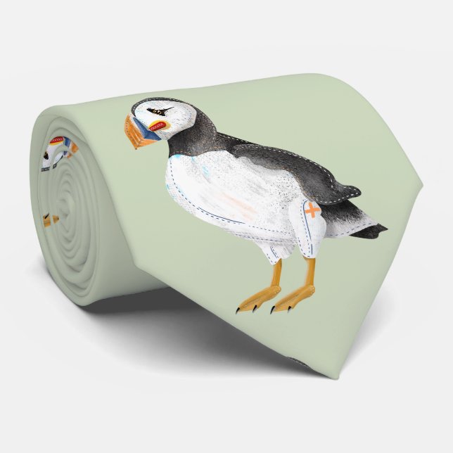 Cute painted puffin neck tie (Rolled)